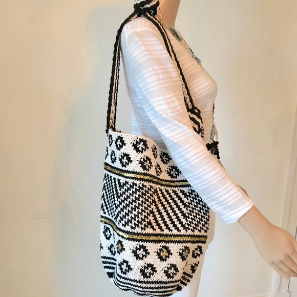 Urban Outfitters Handbags - Woven Black and White Bucket Crossbody
